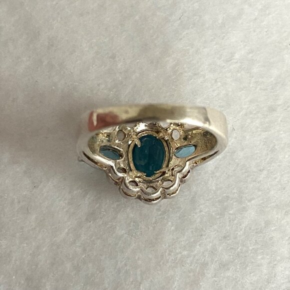 Sterling Silver 925 Blue White Topaz Multi Gemstone Stone Floral Ring Sz 6.75 - Picture 11 of 16